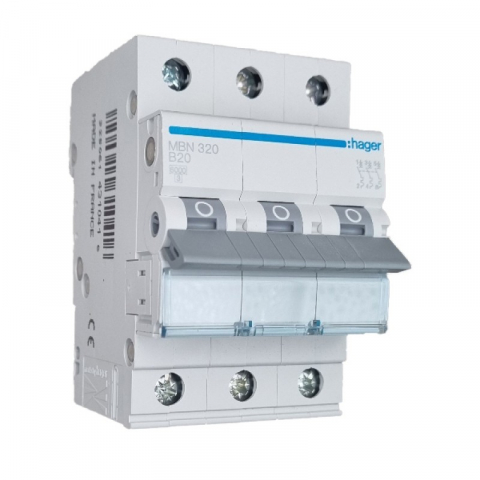 MCB - Sigurante automate - Disjunctor tripolar Hager, 3P, 20A, curba B, 6kA