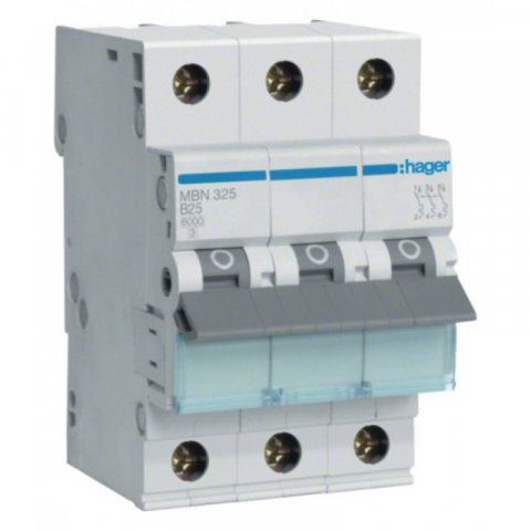 MCB - Sigurante automate - Disjunctor tripolar Hager, 3P, 25A, curba B, 6kA
