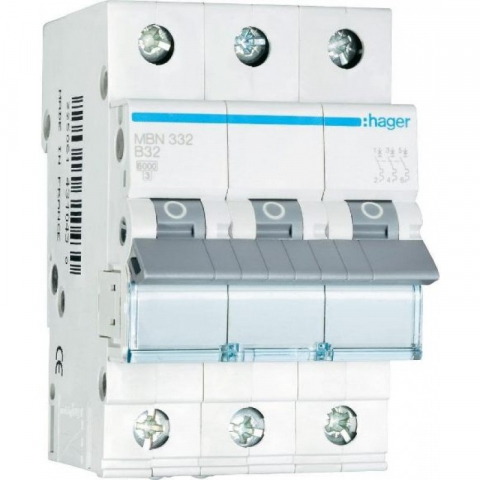 MCB - Sigurante automate - Disjunctor tripolar Hager, 3P, 32A, curba B, 6kA