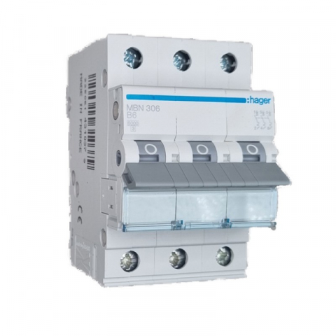 MCB - Sigurante automate - Disjunctor tripolar Hager, 3P, 6A, curba B, 6kA