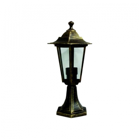 Corpuri de iluminat decorativ interior/exterior - Felinar hexagonal cu picior aluminiu bronz, E27, max. 12W, 200x200x357mm, IP44, Eurolamp