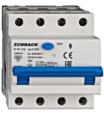 RCBO - Intrerupatoare cu protectie diferentiala si la supracurent - Întreruptor automat+dif. 3+N, AMPARO 6kA, B 16A, 30mA,tip A