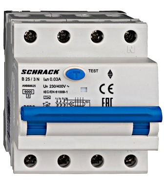 RCBO - Intrerupatoare cu protectie diferentiala si la supracurent - Întreruptor automat+dif. 3+N, AMPARO 6kA, B 25A, 30mA,tip A