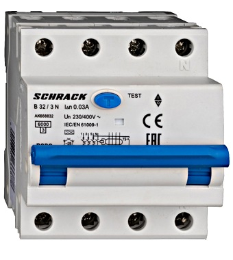 RCBO - Intrerupatoare cu protectie diferentiala si la supracurent - Întreruptor automat+dif. 3+N, AMPARO 6kA, B 32A, 30mA,tip A
