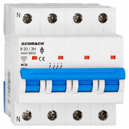 4 Module (3P+N) - Întreruptor automat modular (MCB) AMPARO 6kA, B 20A, 3P+N