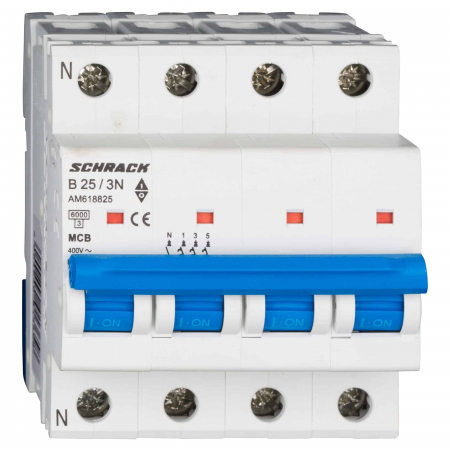 4 Module (3P+N) - Întreruptor automat modular (MCB) AMPARO 6kA, B 25A, 3P+N