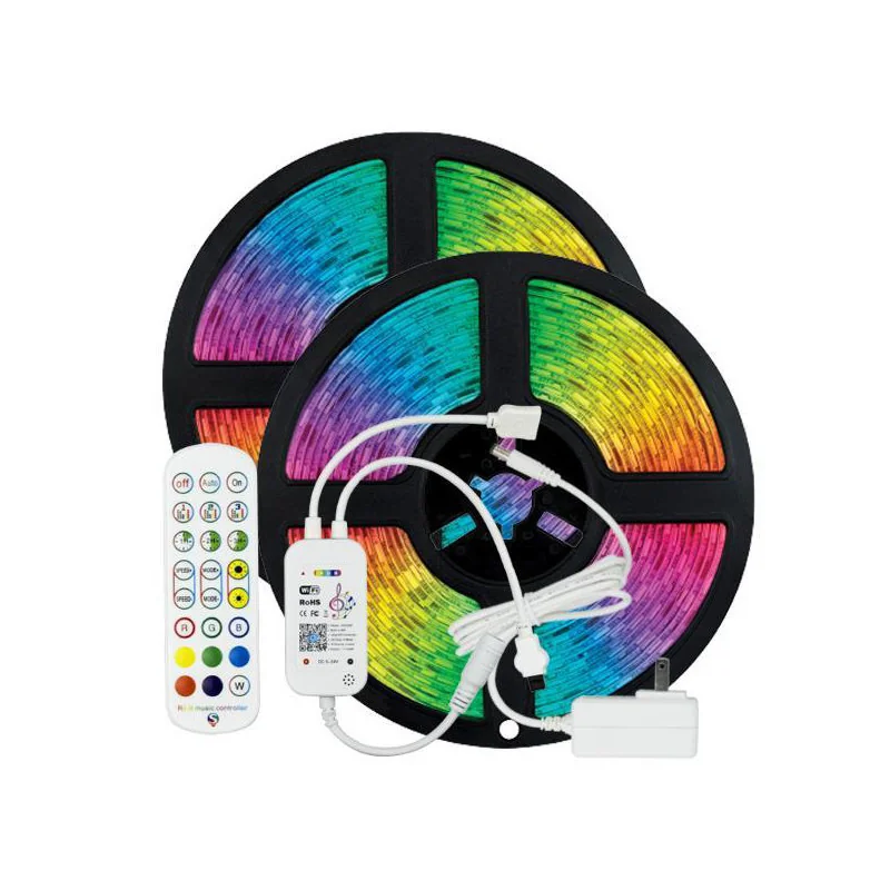 Banda LED si transformatoare - Kit Banda LED PLUS DIY dimabila cu driver si controller Wi-fi + muzica,12V, 24W, RGB, SMD5050, IP20, Eurolamp (set 2 buc, 2x5M)