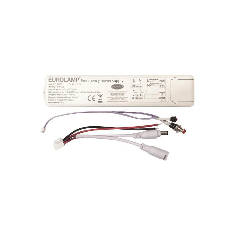 Surse de iluminat tehnic si accesorii - Kit de emergenta universal, 12W-80W, tensiune iesire 24-80V DC, 60-120min, 202x41x27mm, IP20, Eurolamp