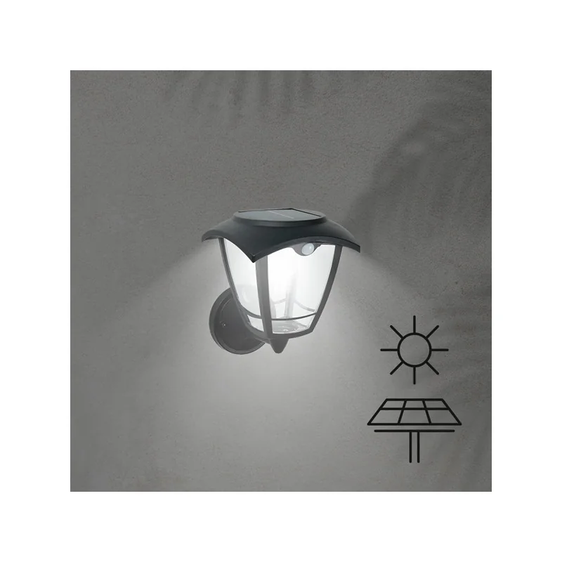 Exterior - Lampa de perete, panou solar, cu senzor de miscare, 6W, 400LM, 166X215X195mm, 3CCT, Arte Illumina, Eurolamp