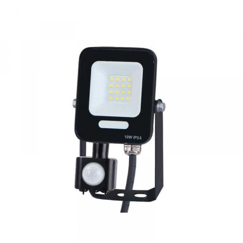 Proiectoare - Proiector LED SMD negru 10W cu senzor de miscare , 1200lm, 6500k lumina rece, 160-265V, Eurolamp