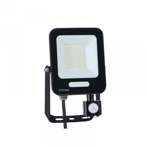 Proiectoare - Proiector LED SMD negru 30W cu senzor de miscare , 3600lm, 6500k lumina rece, 160-265V, Eurolamp