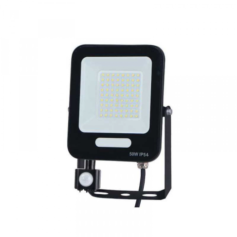 Proiectoare - Proiector LED SMD negru 50W cu senzor de miscare , 6000lm, 6500k lumina rece, 160-265V, Eurolamp