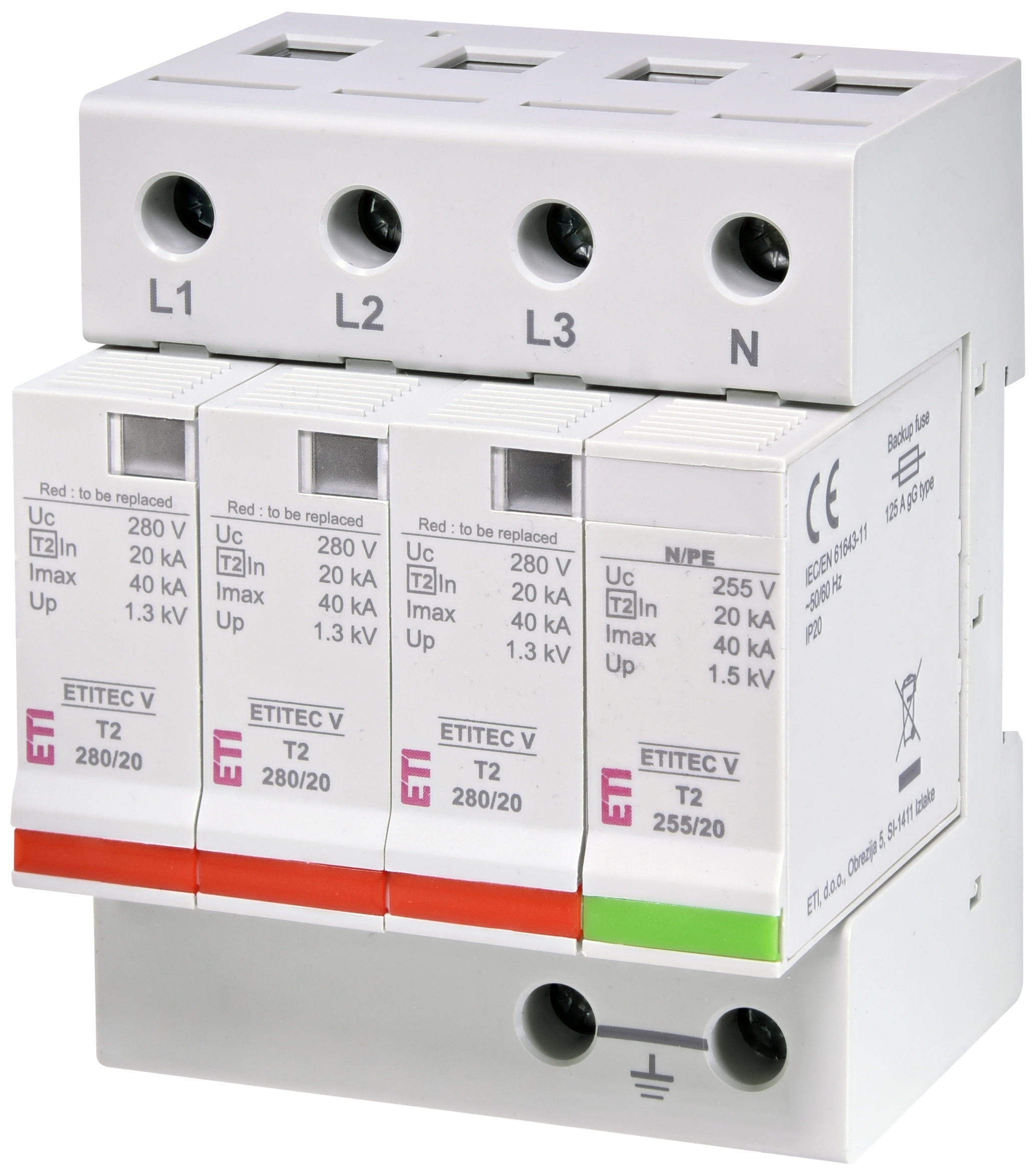 SPD - Descarcator - Protectie supratensiuni - Protecție supratensiuni ETITEC V T2 280/20 3+1