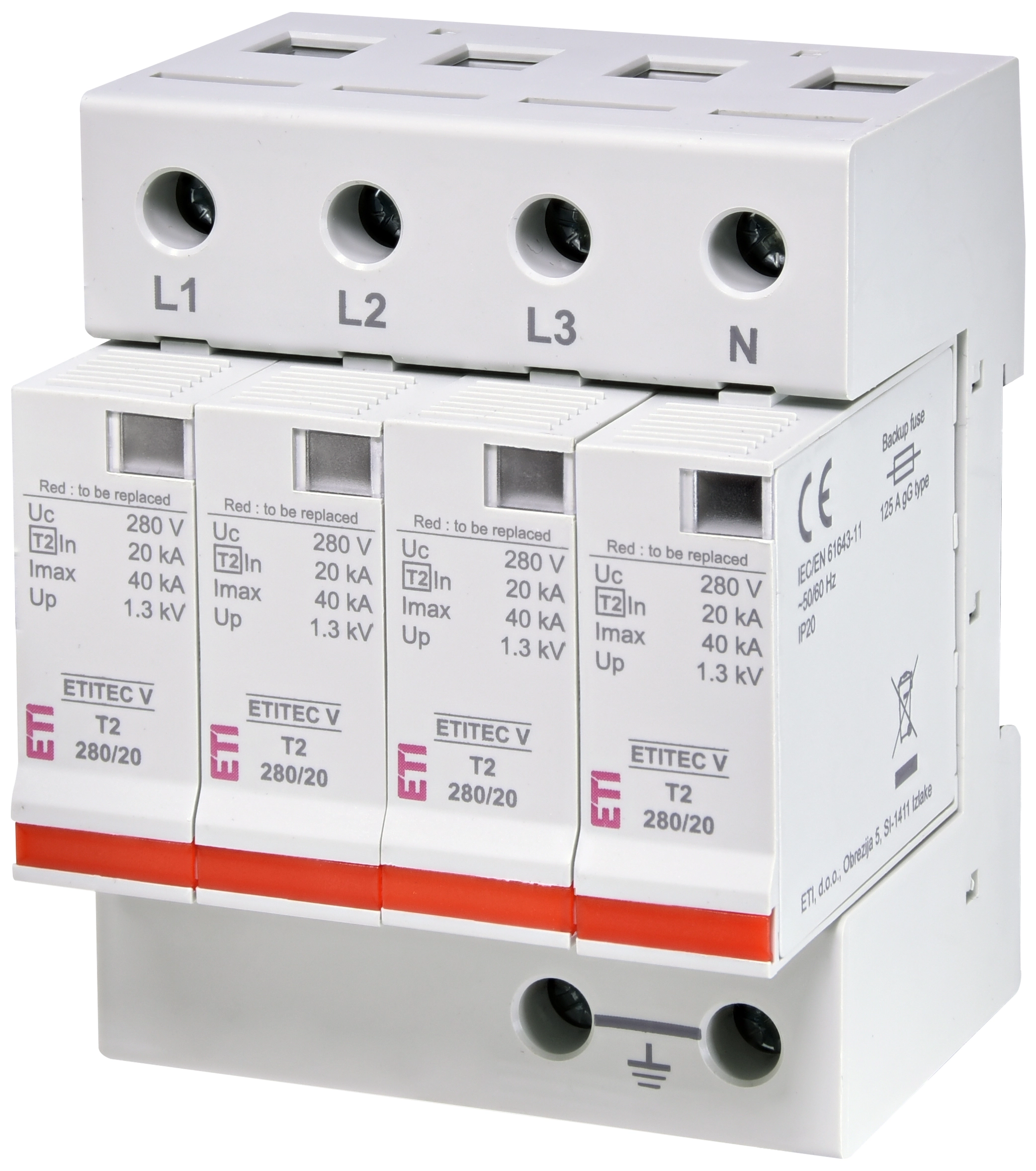 SPD - Descarcator - Protectie supratensiuni - Protecție supratensiuni ETITEC V T2 280/20 4+0