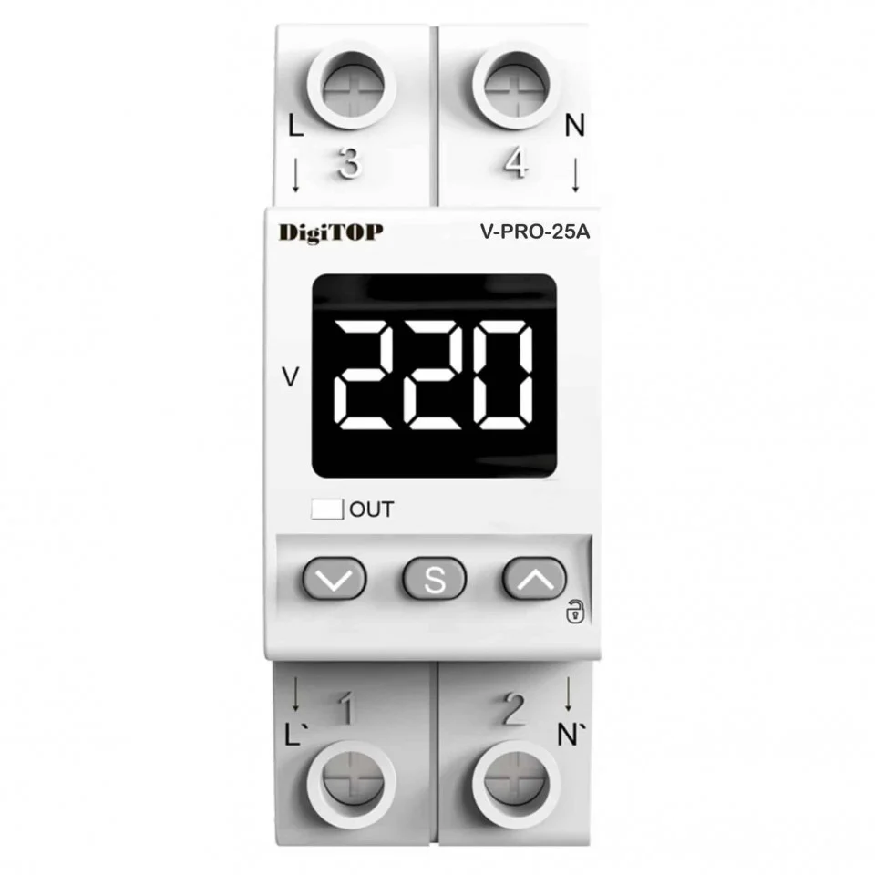 DigiTop - Releu de protectie tensiune monofazata, 25A, monitorizare frecventa