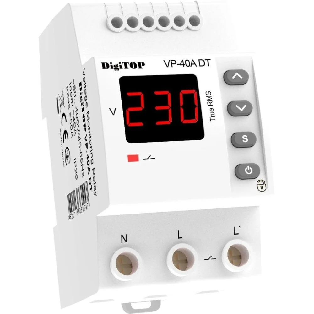 DigiTop - Releu protectie tensiune, DigiTOP VP-40A DT, monofazat, 40 A, 1 secventa, 2P, 230 V