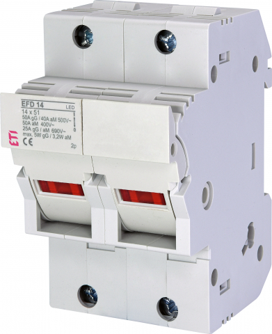 Separatoare sigurante fuzibile - Separator port fuzibil 2P 50A 14x51 EFD 14 LED, ETI 002560013