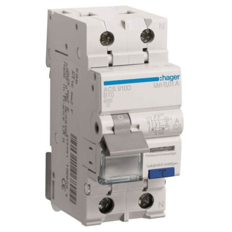 RCBO - 10mA - tip A - Siguranta automata diferentiala RCBO 1P+N B-10A/10mA tip A ACS910D