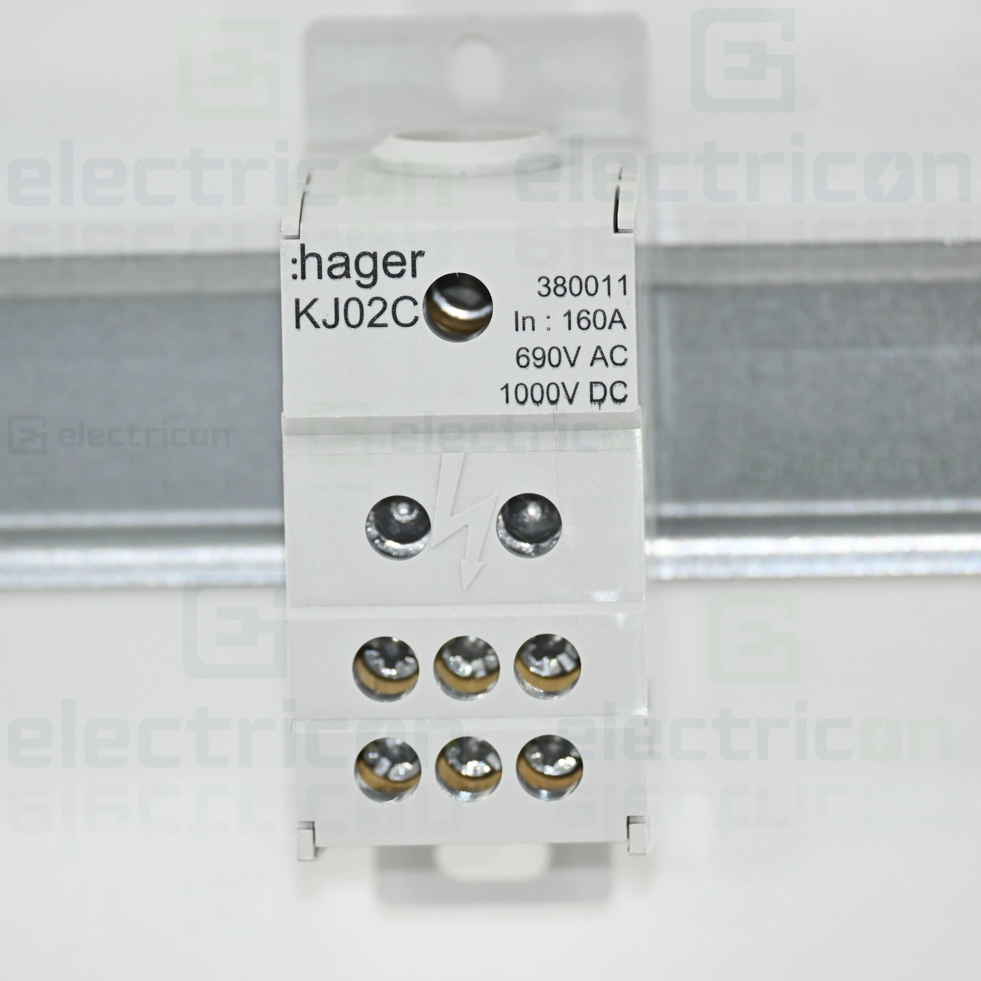 Bloc distribuție terminal, 1P, 160A, 1x70mm²+6x16mm² + 1 bară colectoare 16x5mm, lățime 35mm, Hager,  KJ02C [2]