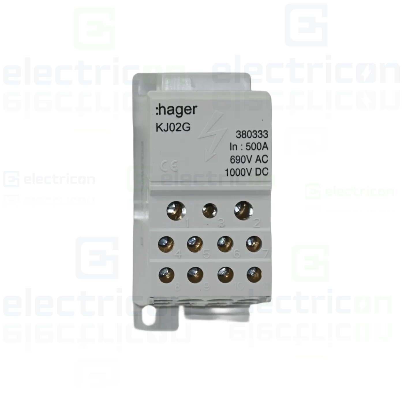 Bloc distributie terminal, 1P, 500A, 2x35mm² + 5x16mm² + 4x10mm² + bara colectoare din cupru de 24x6mm, latime 45mm, Hager, KJ02G [3]