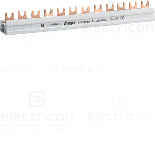 Bareta alimentare (busbar), 2P, tip furca, 12 module, 10mmp, 63A, Hager, KDN463A [1]