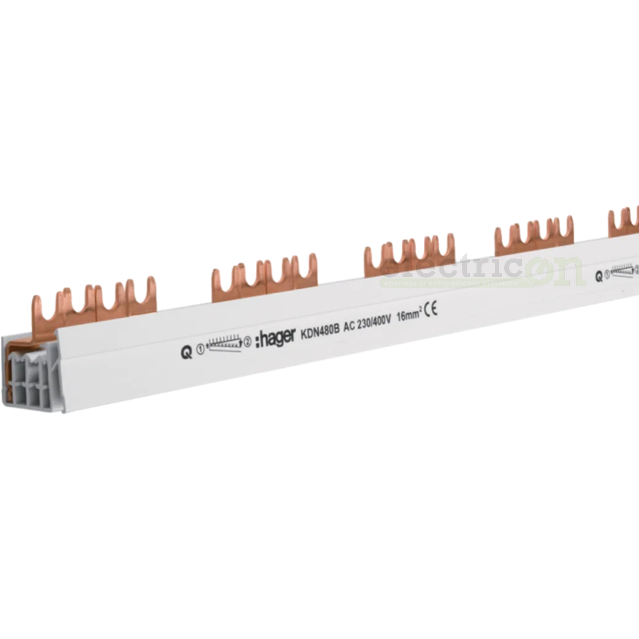Bareta alimentare (busbar), 4P, tip furca, 56 module, 10mmp, 80A, Hager, KDN480B [1]