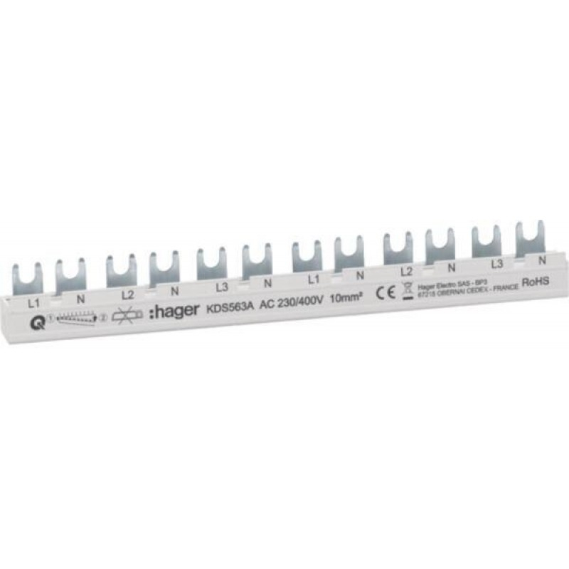 Bareta alimentare (busbar), 3P, tip furca, 12 module, 10mmp, 63A, Hager, KDS563A [1]