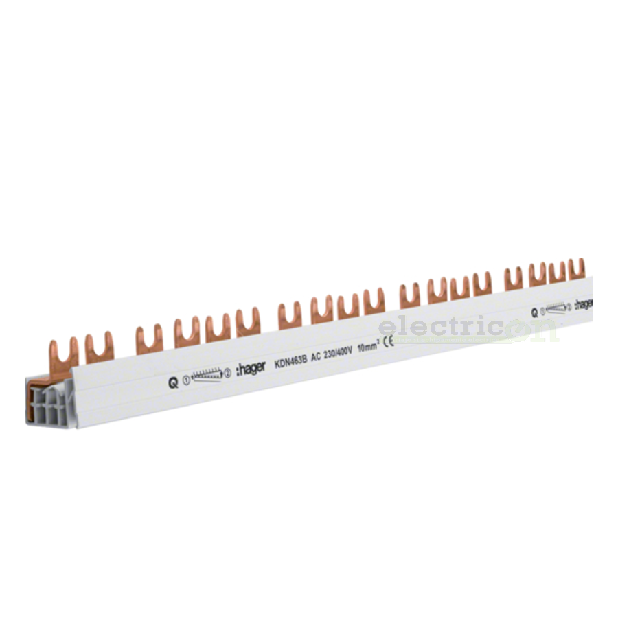 Bareta alimentare (busbar), 4P, tip furca, 56 module, 10mmp, 63A, Hager, KDN463B [1]
