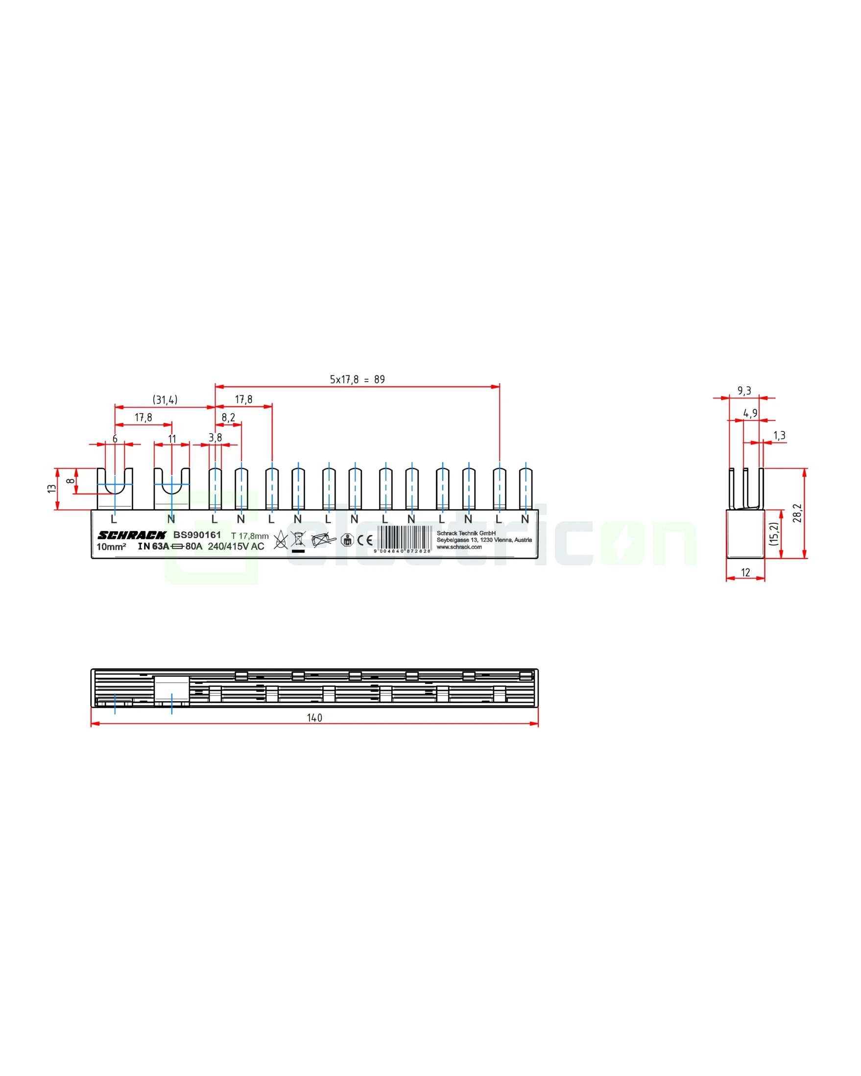 Bareta alimentare 1P 63A Hager BS990161 [9]