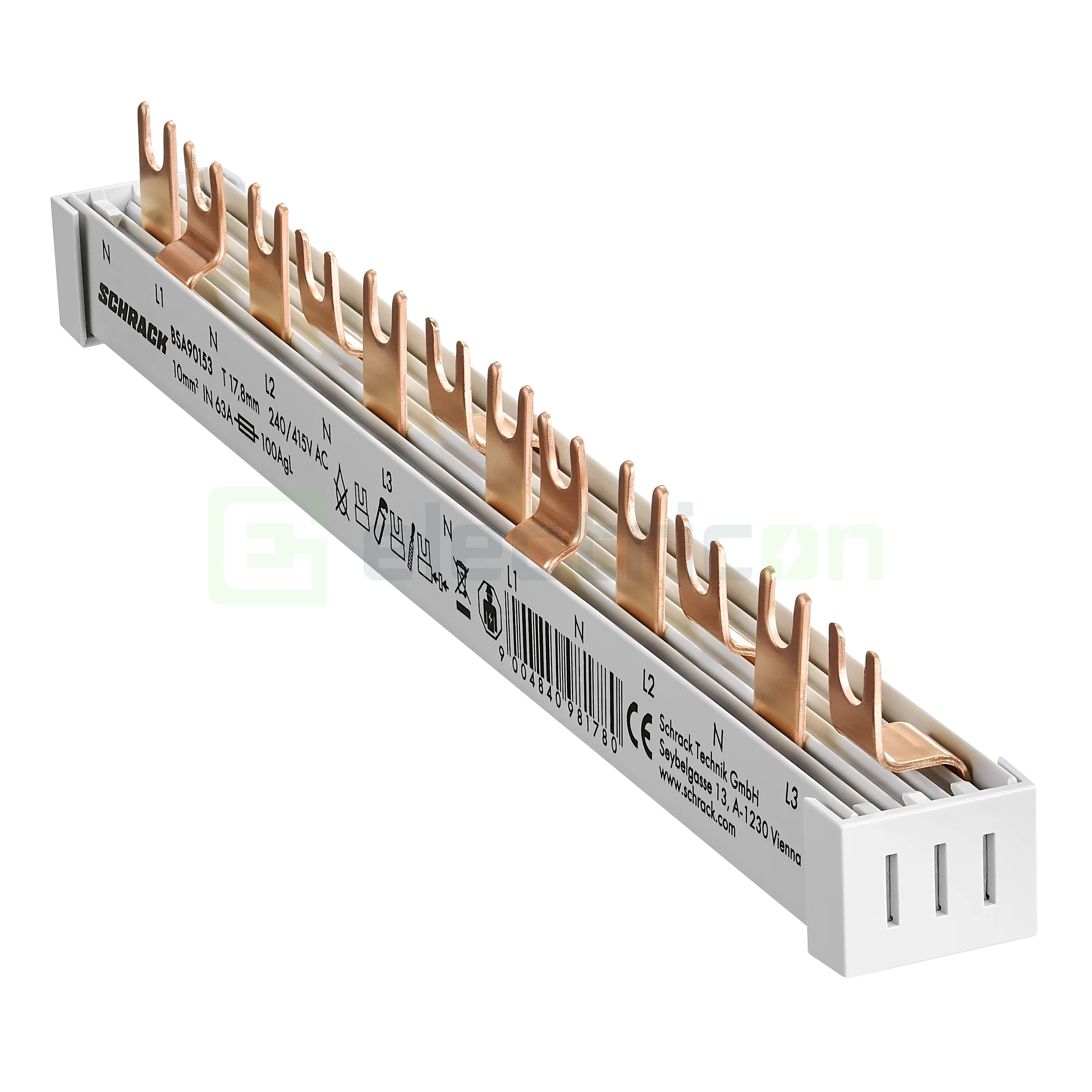 Busbar trifazat Schrack BSA90153 4P furcă 12 module 10mm² 65A L1N/L2N/L3N [4]