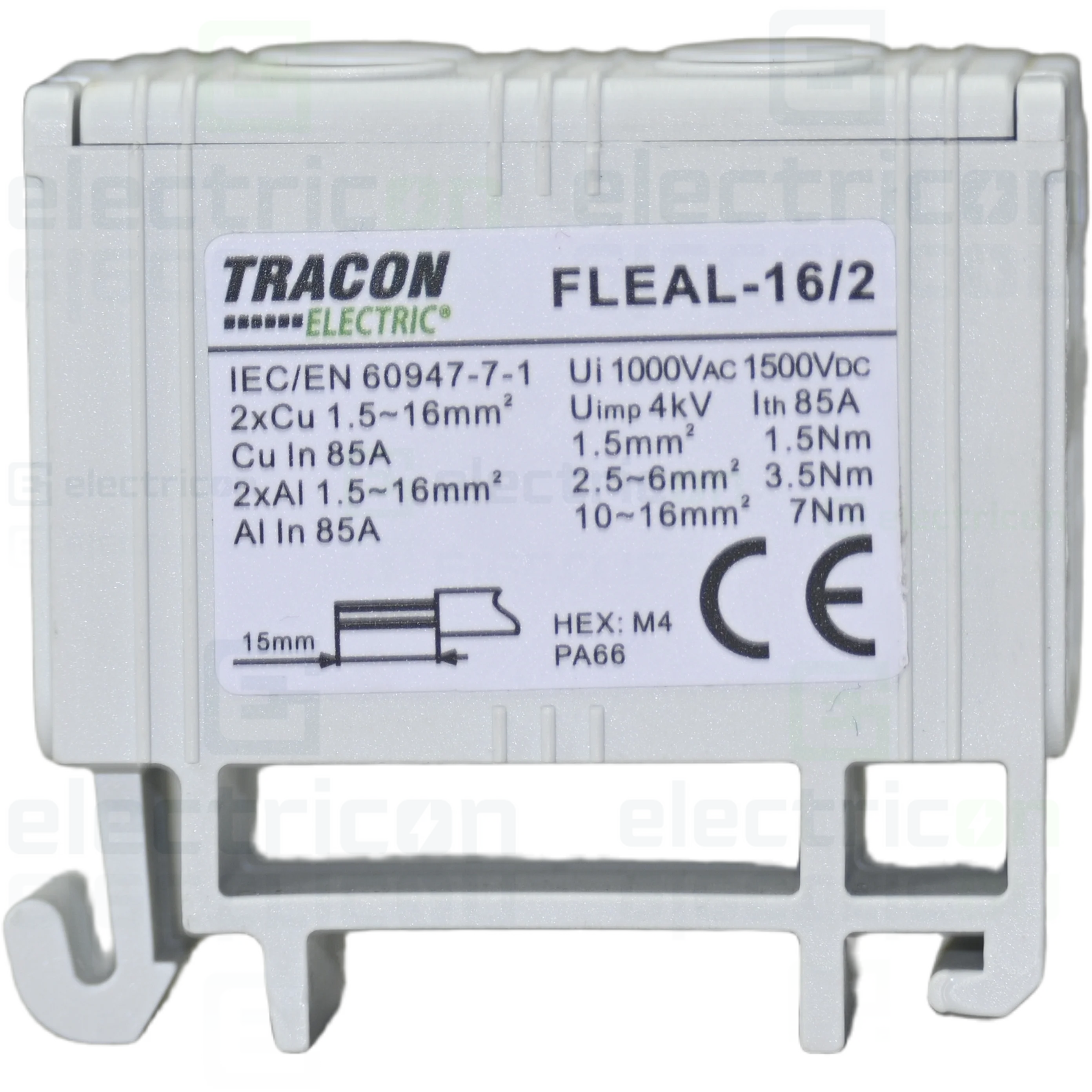 Clema de derivatie, fixare pe sina, gri, Tracon, FLEAL-16/2 [2]