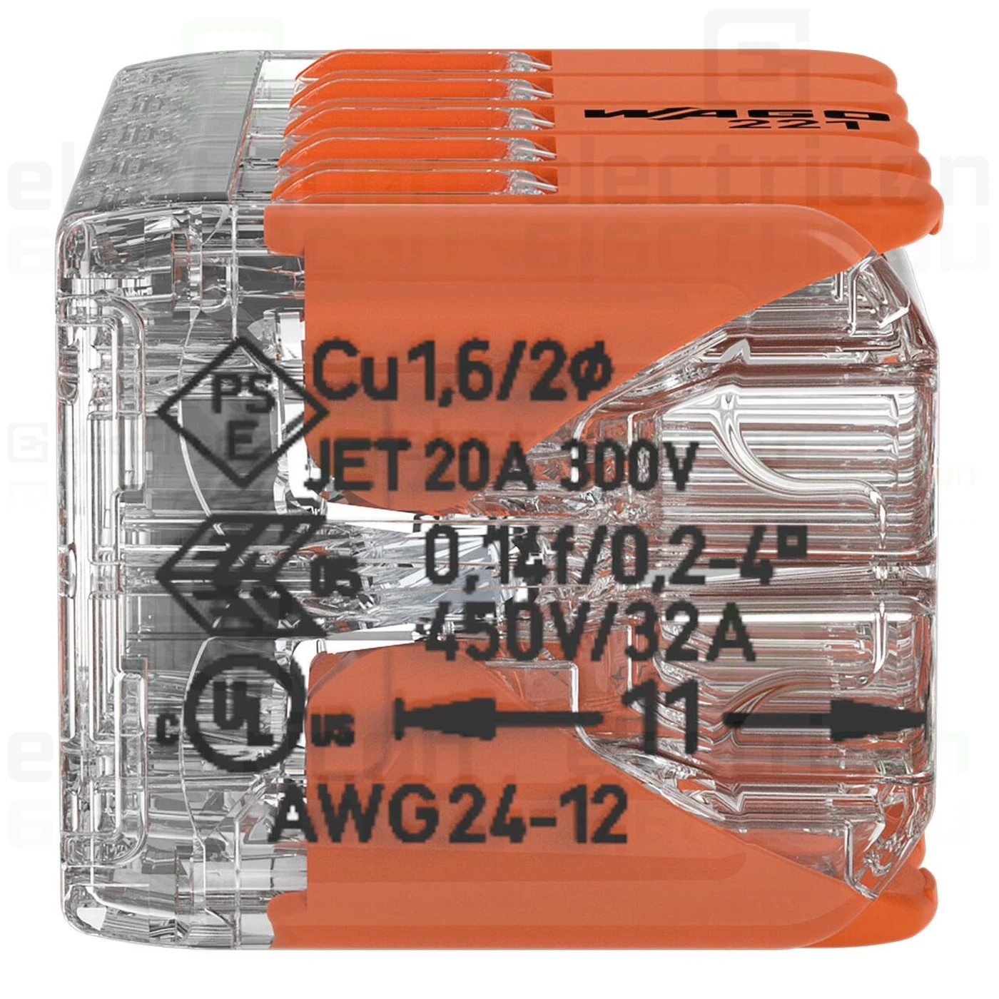 Clemă legătură doza pentru cablu lițat, 2x5x4mm² (10 conductori, 5 per rând), 4 mm², Wago, 221-420 [2]