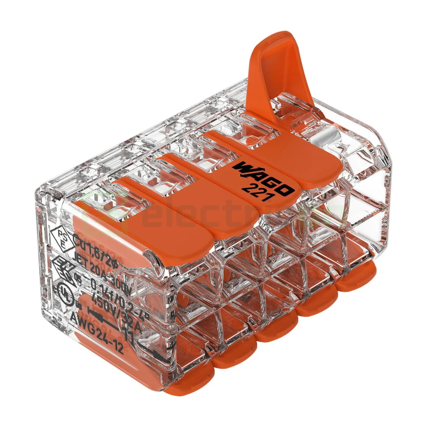 Clemă legătură doza pentru cablu lițat, 2x5x4mm² (10 conductori, 5 per rând), 4 mm², Wago, 221-420 [6]