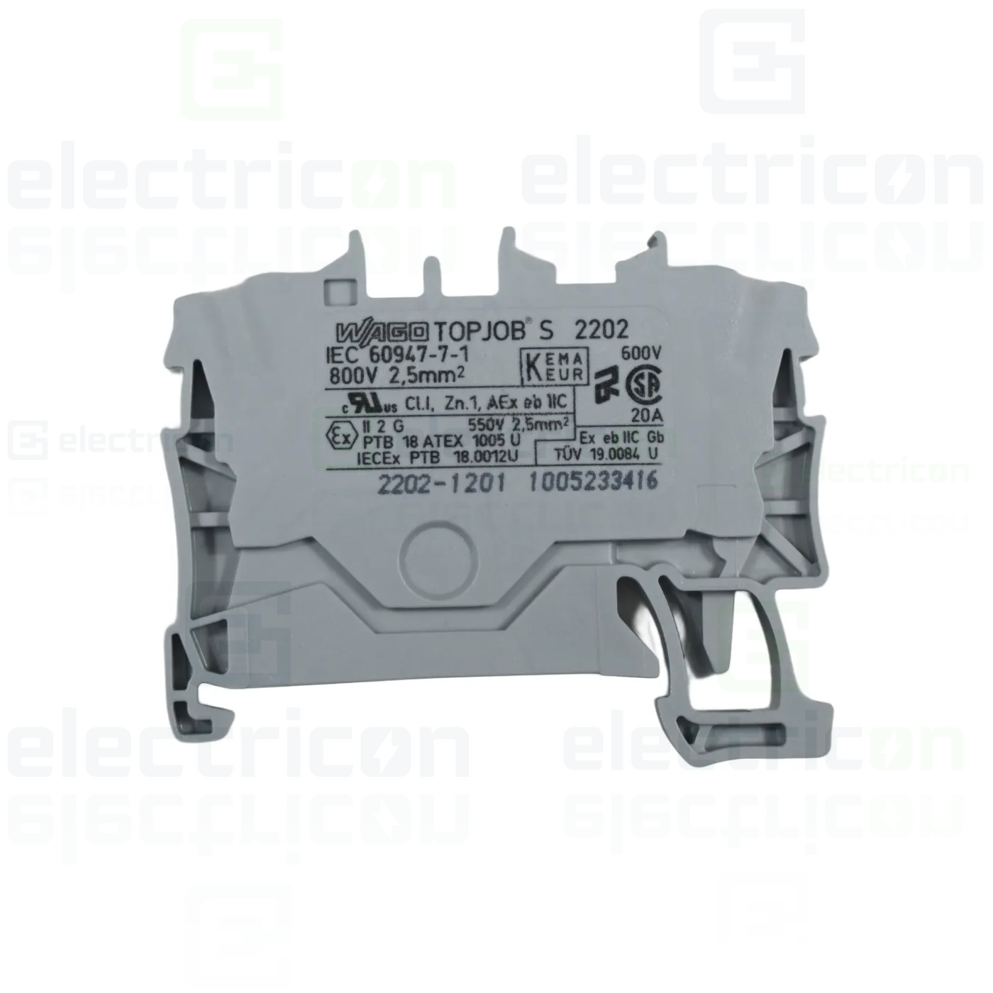 Clema șir, 2 conexiuni, 2,5 mm², gri, TopJobs Push-In, Wago, 2202-1201 [1]