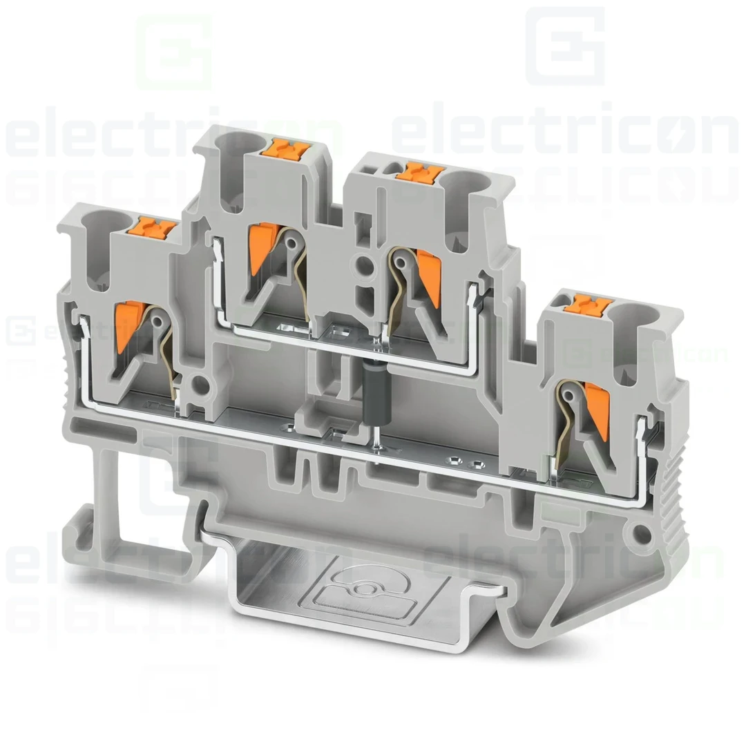 Clema șir, cu 2 etaje, 4 conexiuni, 2,5 mm²,gri, PTTB 2,5--DIO.1N5408K/U-O, Phoenix Contact, 1556590 [1]