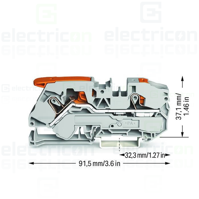 Clema șir, cu pârghie și buton, 2 conexiuni, 16 mm²,gri, TopJobs Clamp, Wago, 2116-5201 [4]