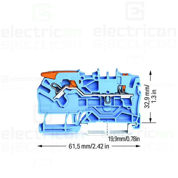 Clema șir, cu pârghie și buton, 2 conexiuni, 2,5 mm²,albastru,TopJobs Clamp, Wago, 2102-5204 [4]