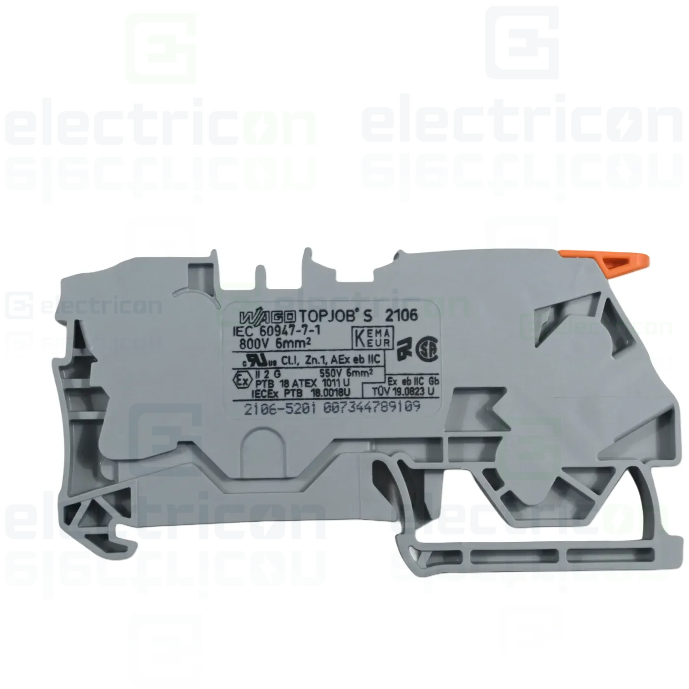 Clema șir, cu pârghie și buton, 2 conexiuni, 6 mm²,gri, TopJobs Clamp, Wago, 2106-5201 [1]