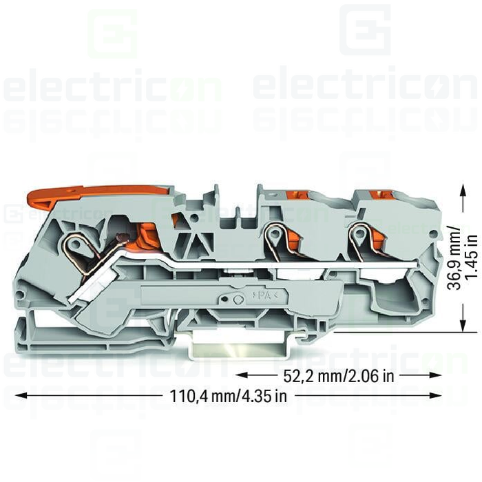Clema șir, cu pârghie și buton, 3 conexiuni, 10 mm²,gri, TopJobs Clamp, Wago, 2110-5301 [5]