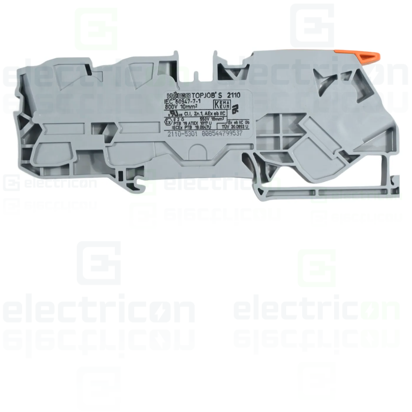 Clema șir, cu pârghie și buton, 3 conexiuni, 10 mm²,gri, TopJobs Clamp, Wago, 2110-5301 [1]