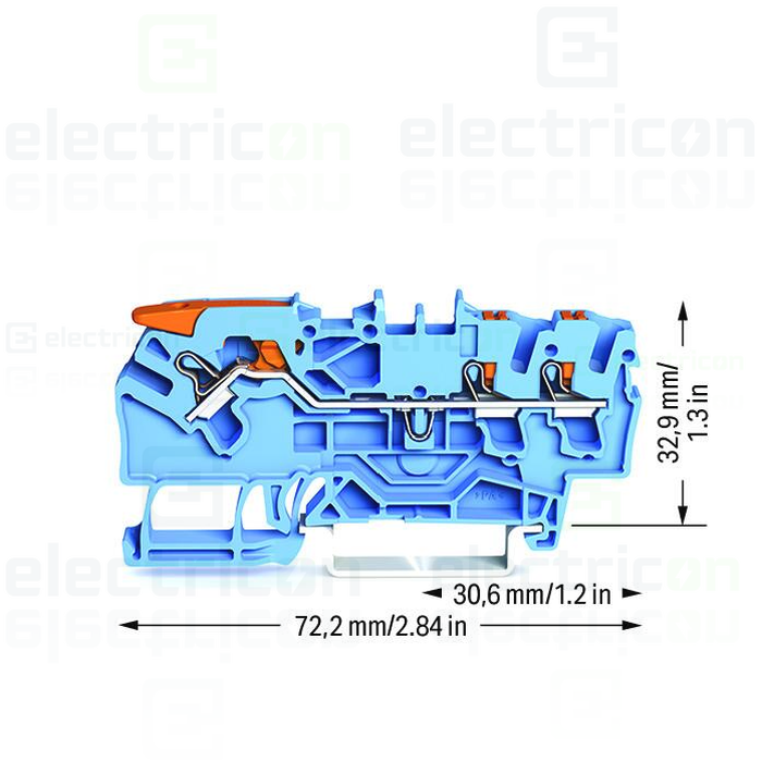 Clema șir, cu pârghie și buton, 3 conexiuni, 2,5 mm², albastru, TopJobs Clamp, Wago, 2102-5304 [4]