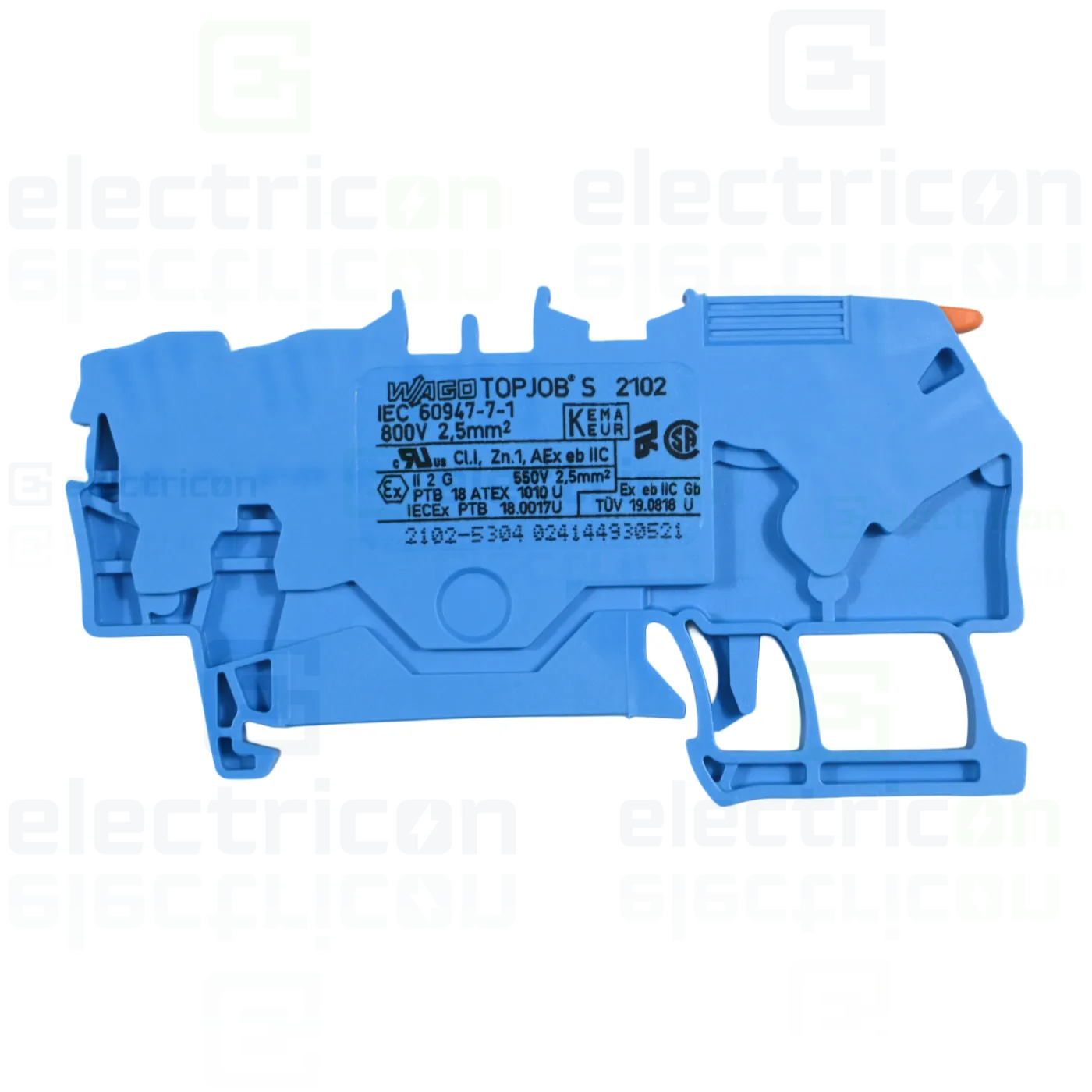 Clema șir, cu pârghie și buton, 3 conexiuni, 2,5 mm², albastru, TopJobs Clamp, Wago, 2102-5304 [1]