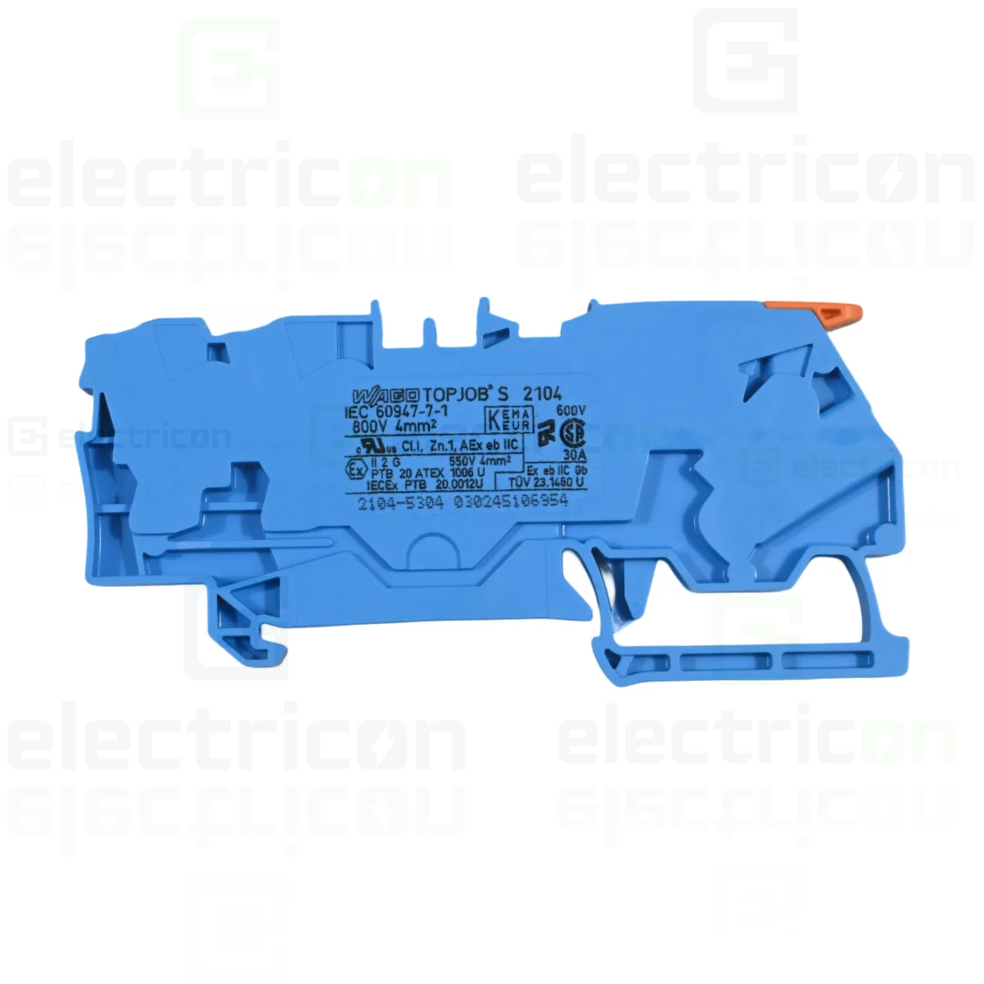 Clema șir, cu pârghie și buton, 3 conexiuni, 4 mm², albastru, TopJobs Clamp, Wago, 2104-5304 [1]