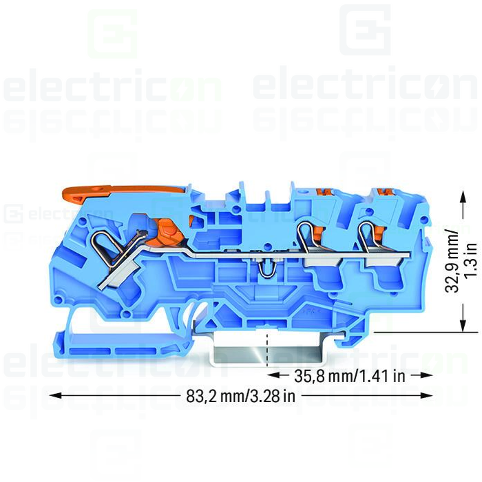 Clema șir, cu pârghie și buton, 3 conexiuni, 4 mm², albastru, TopJobs Clamp, Wago, 2104-5304 [4]