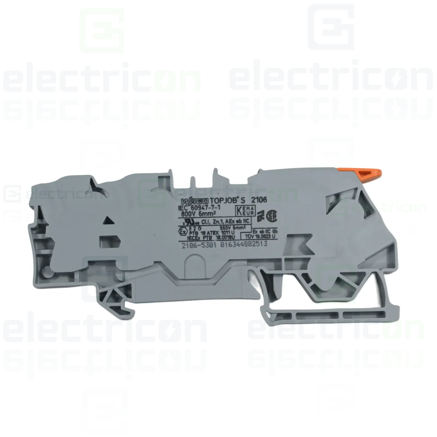 Clema șir, cu pârghie și buton, 3 conexiuni, 6 mm²,gri,TopJobs Clamp, Wago, 2106-5301 [1]