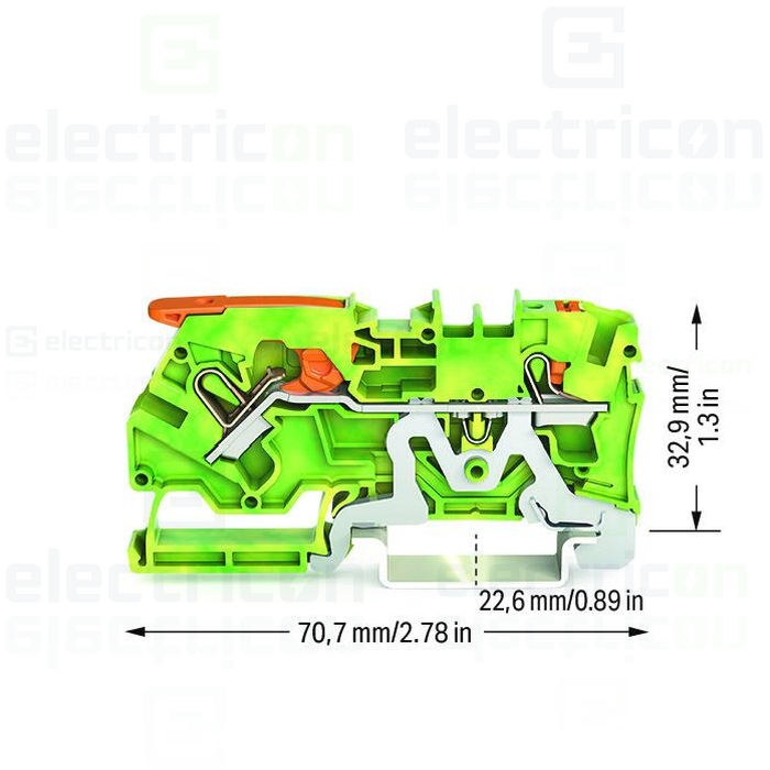 Clema șir, cu pârghie și buton,împământare, 2 conexiuni, 4 mm², galben-verde, TopJobs Clamp, Wago, 2104-5207 [4]
