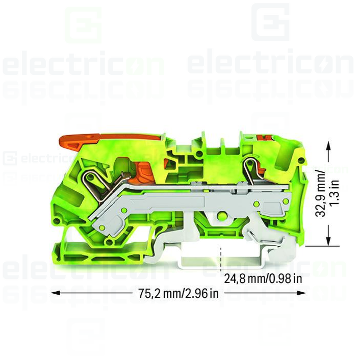 Clema șir, cu pârghie și buton,împământare, 2 conexiuni, 6 mm²,galben-verde, TopJobs Clamp, Wago, 2106-5207 [4]