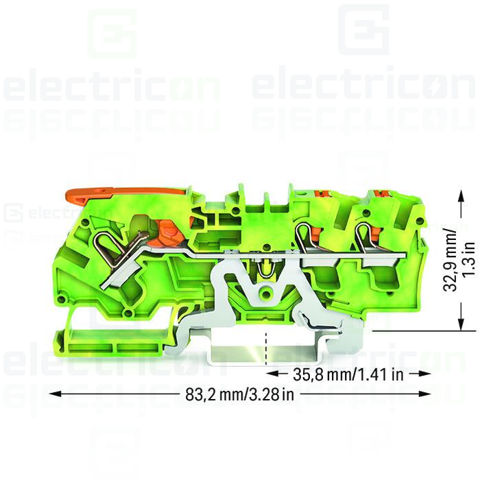 Clema șir, cu pârghie și buton,împământare, 3 conexiuni, 4 mm²,galben-verde, TopJobs Clamp, Wago, 2104-5307 [4]