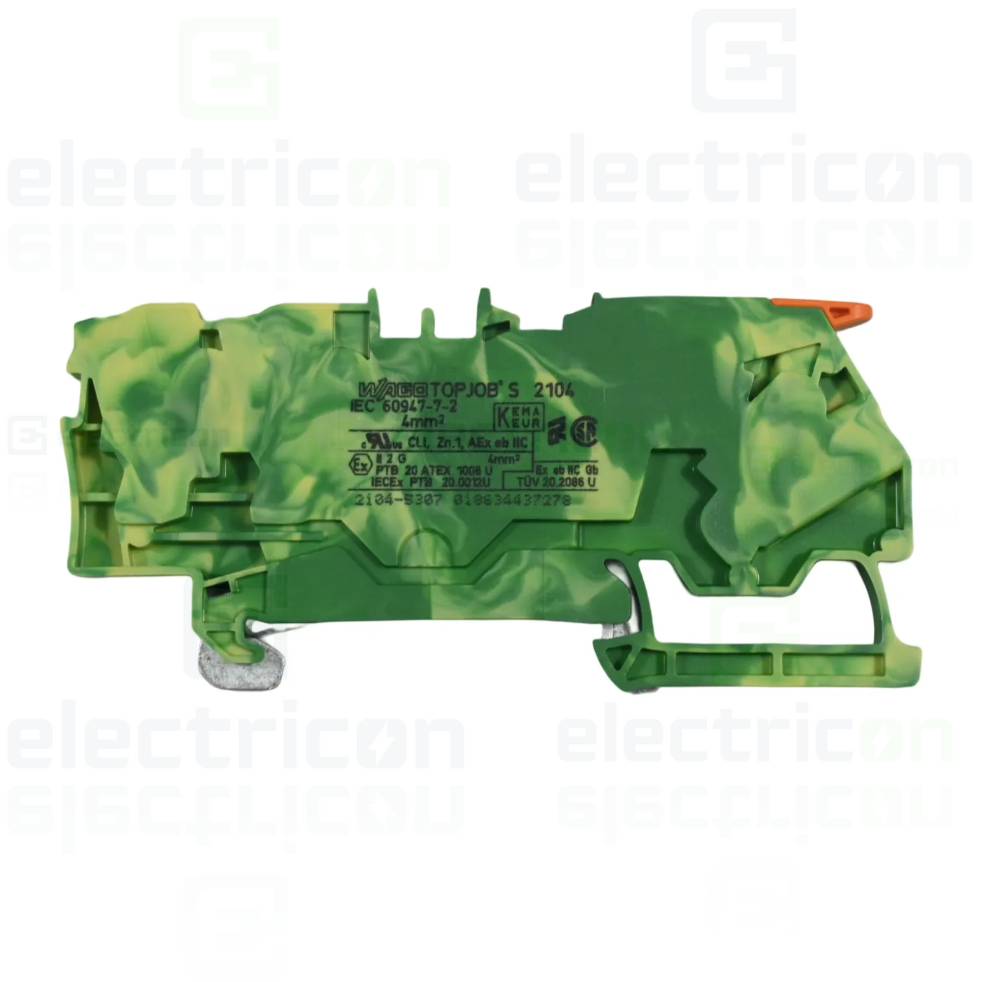 Clema șir, cu pârghie și buton,împământare, 3 conexiuni, 4 mm²,galben-verde, TopJobs Clamp, Wago, 2104-5307 [1]