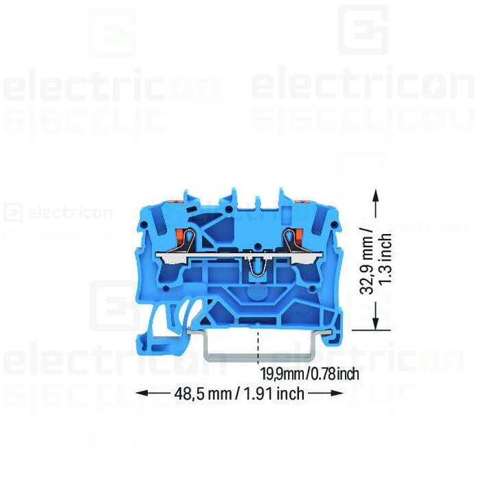 Clema șir, de trecere, 2 conexiuni, 2,5 mm²,albastru,  TopJobs Push-In , Wago, 2202-1204 [4]
